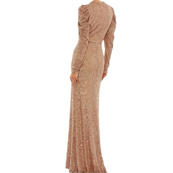 NWT Mac Duggal Copper Sequin Juliet Sleeve Trumpet Gown Size 4 $398 - Picture 9 of 9